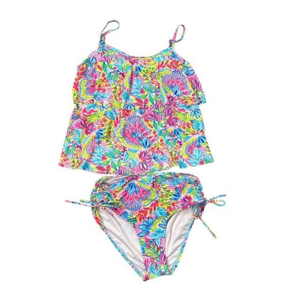 Stella Parker Tankini Swim Set Womens Small Multicolor Floral Tiered Layered 2Pc